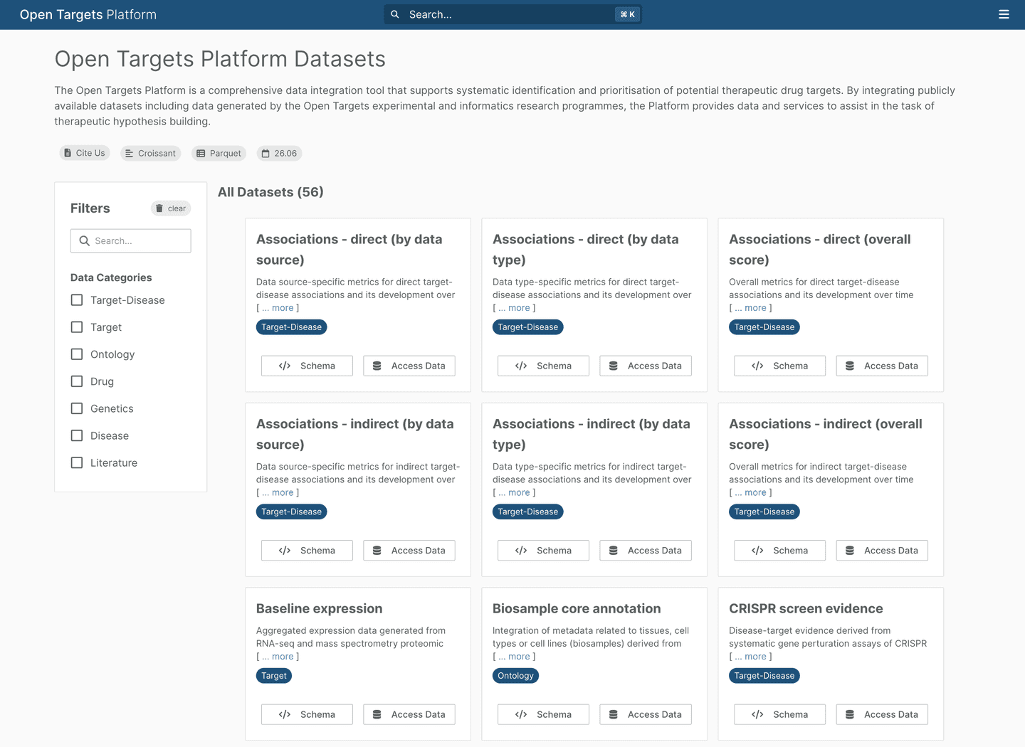 Open Targets Platform datasets page